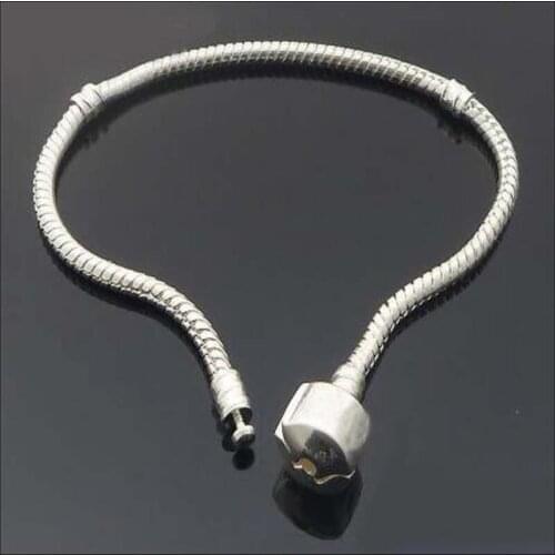 5 pcs /Lot Fashion Silver Plated Snap Clasp Snake Chain Charm Bracelets & Bangles For European Beads Jewelry DIY