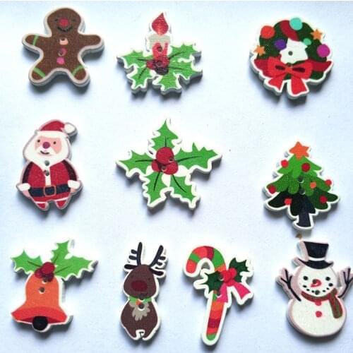 50pcs Random Mixed Wooden Button Christmas Pattern Scrapbook Decorative Buttons For Sewing Clothes Decoration New Years