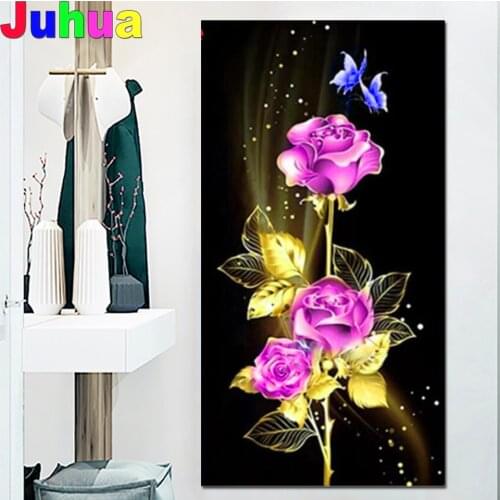 5D DIY Diamond Painting Purple Red Rose Gold Flower Full Drill Square Round Diamonds Embroidery Flower Entrance Wall art