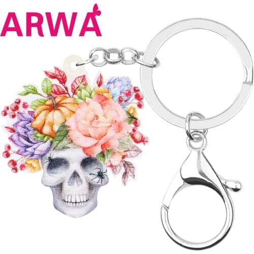 ARWA Acrylic Halloween Flower Skeleton Skull Keychains Big Key Ring Jewelry For Women Kids Girls Fashion Gift Wallet Accessories