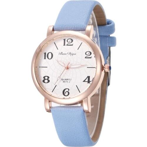 Fashion Women Watches Blue Pointer Simple Number Scale Ladies Wristwatches Female Quartz Watch Casual Woman Leather Clock Gifts