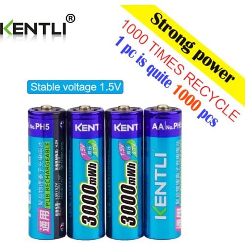 KENTLI 4pcs/lot Stable voltage 3000mWh aa batteries 1.5V rechargeable battery polymer lithium li-ion battery for camera ect