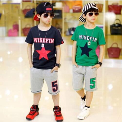 2019 Boys Clothes Set T Shirts Pants Summer Baby Boys Cotton Solid Color Boys Clothing Set 2T 3T 4 6 8 10 Year Children Clothes