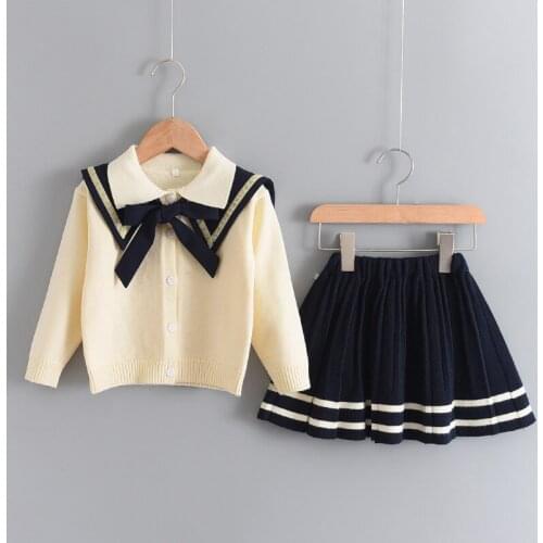 College Style Girls Set Autumn Spring Baby Girls Knitted Sweater And Skirts 2pcs Outfits Children School Uniform Clothes