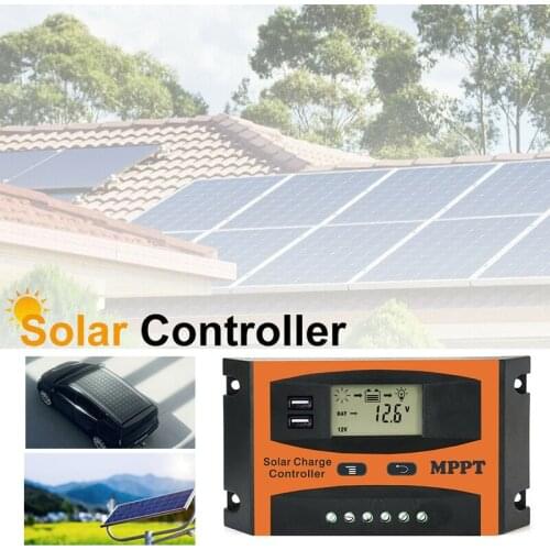 30A 40A 50A 60A MPPT Solar Charge Controller 12V 24V Auto Solar Panel Controller Battery Dual USB Controller LCD Display