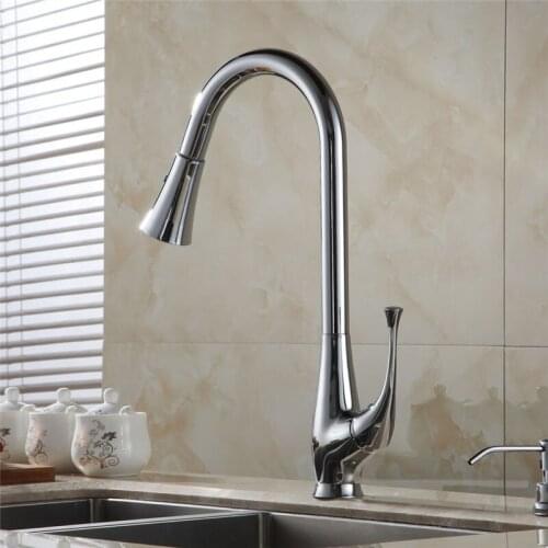 360 Rotate Swivel Pull Out Spray Brass Chrome Silver Kitchen Sink Faucet Single Lever Vanity Mixer Taps 408907Kitchen Faucets