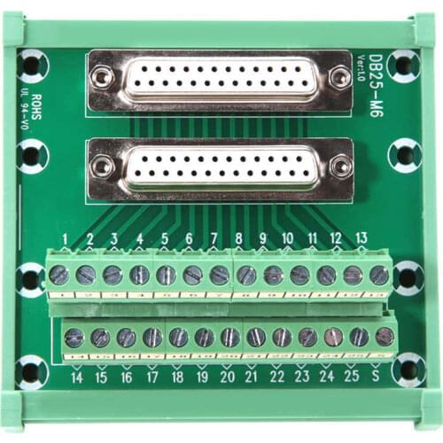 DB25-M6 Double Female Head Interface Terminal Block Board Module DIN Rail Solderless Mount Terminal