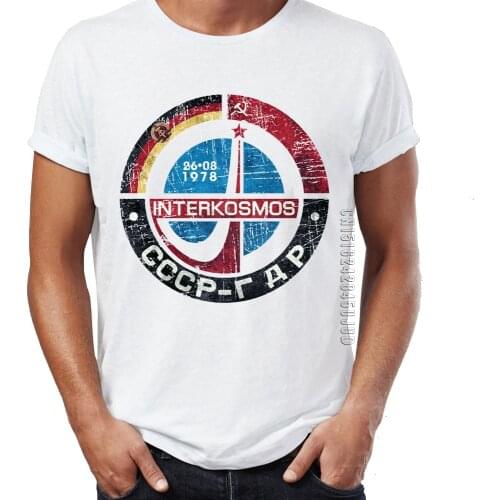 Men 100% Cotton T Shirt Adult CCCP Russia Soviet Union USSR Era Space Interkosmos Boctok Rocket Buran Space ShuttleTee