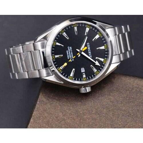 CORGEUT Men Watch Sapphire Crystal 41mm Mechanical Date Window Stainless Steel Bracelet ST Automatic Movement Bracelet Clasp