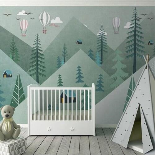 Custom Mural Wall Painting 3D Cartoon Balloon Mountain Tree Cute Children Room Bedroom Background Decoration Wallpaper For Walls