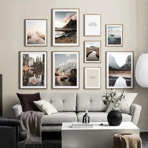Nordic Style Morning Sunrise Nature Landscape Canvas Painting Mountain Lake Art Poster & Print Gallery Wall Decoration Pictures