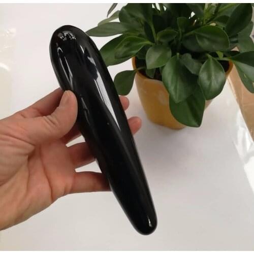 Natural black obsidian crystal wand handmade carved healing crystal gemstone yoni wand as gift for women
