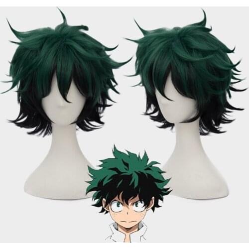 Anime My Boku no Hero Academia Izuku Midoriya Short Green Black Synthetic Hair Heat Resistant Cosplay Costume Wig + Wig Cap