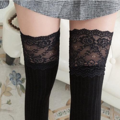 Sexy Fashion lace Knee Socks Women Cotton Thigh High Over The Knee Stockings for Ladies Girls 2018 Warm Long Stocking