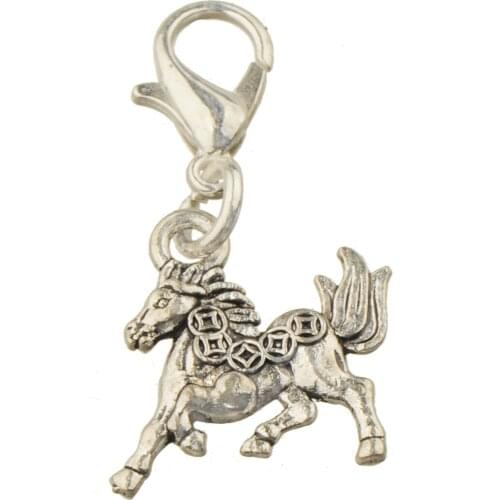 Charms pendants clasp diy clother handmade material silver 32mm horse chinese coin falt metal bracelet jewelry accessories 35pcs