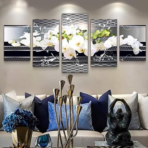 Silver white orchid Abstract 5D Diamond Painting 5 pcs Full Drill Square Diamond Embroidery Multi-Picture Flowers, X42