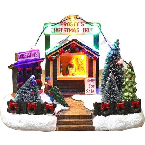Luminous Christmas House Ornament Exquisite Resin Christmas Tree Cabin Desktop Decoration New Year 2022 Christmas Gift Kindness