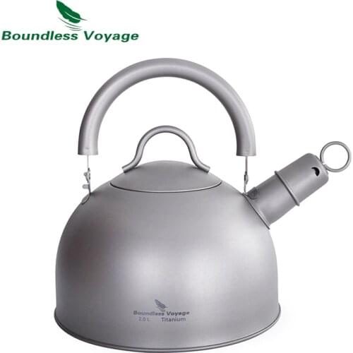 Boundless Voyage Outdoor Ultralight Big Capacity Pot with Warning Buzzer 2L Titanium Kettle for Boiling Water Coffee Tea