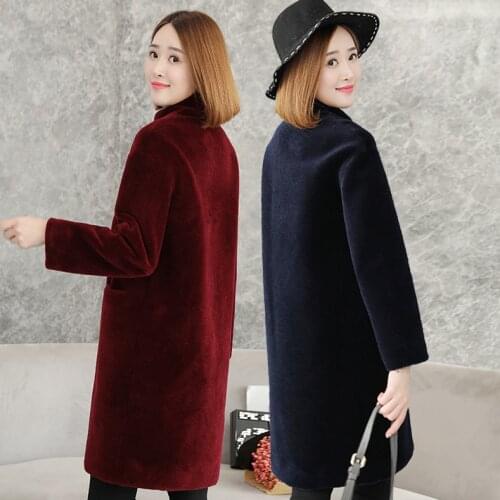 Women sheep sheared fur coat female new 2019 long fur outerwear warm fur overcoat