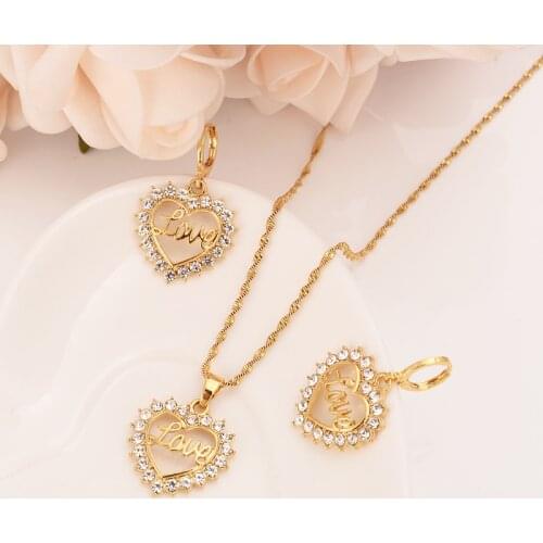 Fashion Bridal Jewelry Sets love Heart White cz crystal diamond Earring pendant necklace wedding bridal Jewelry Sets for Women