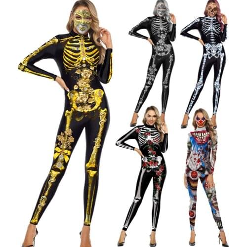 New Sexy Femme Bodysuit Skull Skeletons Cosplay Stage 3D Printed Playsuit Overalls Tights Fitness Women Female Jumpsuits