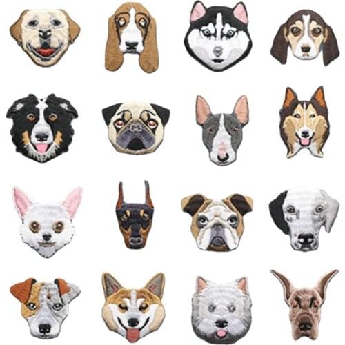 1PC Labrador Doberman Mopshond Dog Animals Embroidered Patches for Clothing Iron on Patch Applique Cute Stickers for Clothes