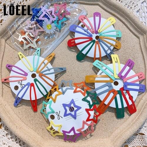 10Pcs/Pack Mixed Color Kids Geometric Hairpins Hair Accessories Star Drop Shaped Hair Clip Painting Hairgrips For Girl Headdress