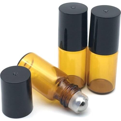 30pcs 3ml Amber roll on roller bottles for essential oils roll-on refillable perfume bottle deodorant containers with black lid