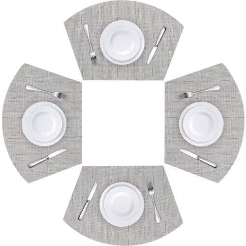 4 Pack Round Table Placemats Wedge Place Mats Heat Resistant Washable PVC Crossweave Woven Vinyl Table Mats