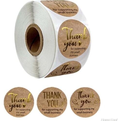 500pcs/roll Thank You for Supporting My Small Business Kraft Stickers with Gold Foil Round Labels F25 21 Dropshipping