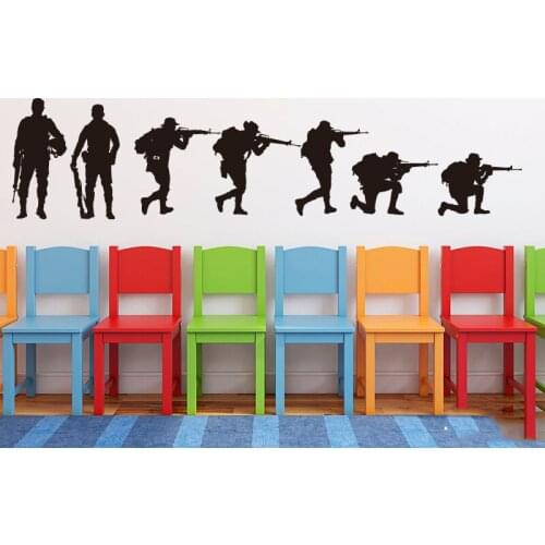 7 Pcs Army Soldiers Military Wall Sticker Boy Room Kids Room Solider Weapon War Military Wall Decal Bedroom Playroom Vinyl Decor