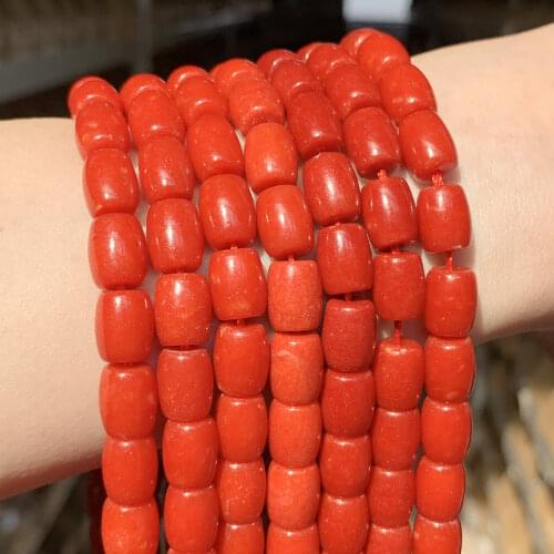 AA High Quality Natural Stone Drum Shape Red Coral Beads Loose Beads For Jewelry Making Necklace DIY Bracelet 15'' Strands