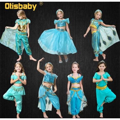 Aladdins lamp Christmas Halloween Costume Girls Jasmine Dress Up Girls Arabian Clothing Birthday Gift Kids Belly Dance Clothes