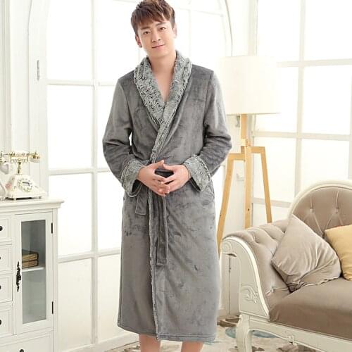 On Sale Lovers Luxury Fur Soft as Silk Bathrobe Men Classic Long Flannel Winter Warm Kimono Bath Robe Male Dressing Gown Robes