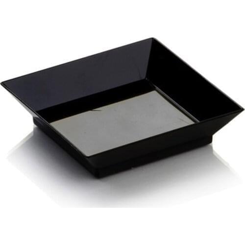 Free Shipping Party Wedding Supplies, Disposable Plastic Tableware, 90*90mm Black Modern Edge Dessert Plate, 50/Pack