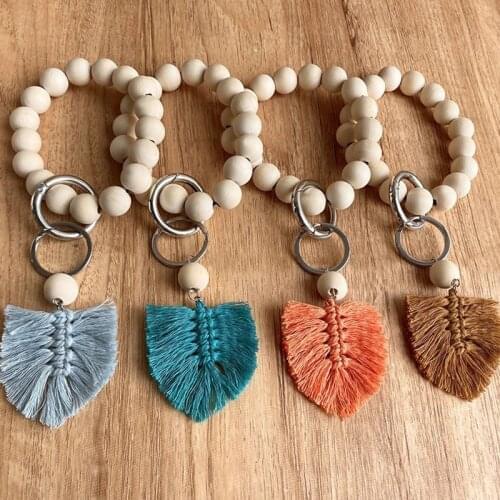 Tassel Pendant Keyring For Women Wood Beads Keychain For Keys Colorful Keychain Charms Accessories Wholesale 2021 Trend New