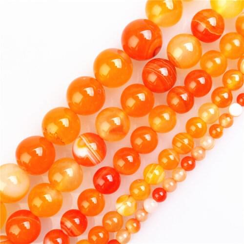 Natural Stone Beads Orange Stripe Agate Round Loose Beads for Jewelry Making DIY Bracelet Necklace 15"