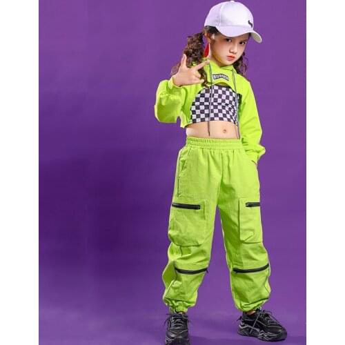 Kid Hip Hop Clothing Hoodie Sweatshirt Crop Top Long Sleeve T Shirt Tank top Tactical Cargo Pants for Girl Dance Costume Clothes
