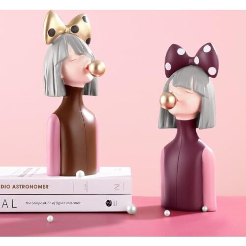 European Bubble Bowknot Girl Resin Furnishings Home Livingroom Desktop Figurines Decoration Store Table KTV Sculpture Ornaments