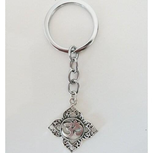 Filigree Cute keychain OHM OM AUM Buddha Lotus Silver Keychain Pendant , Buddhist, Yoga Keychain