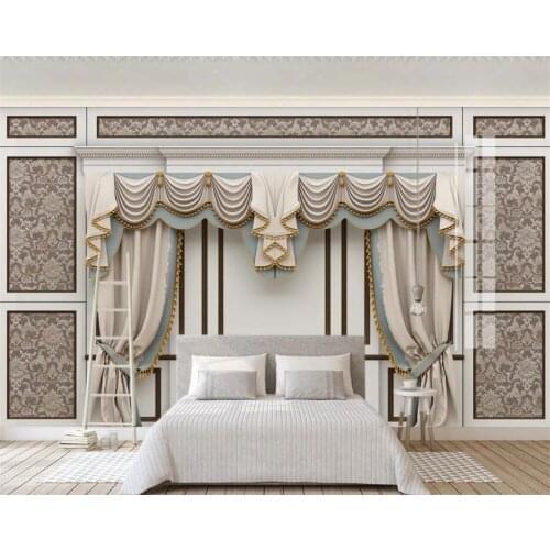 Beibehang Customized beautiful HD 3d stereo European curtain lace TV background wallpaper