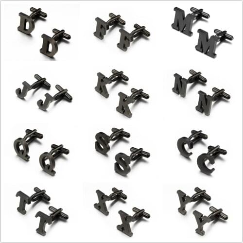 French Stainless Steel 26 Letter Cufflinks Mens Business Banquet Wedding Metal Gun Black Suit Formal Wear Cuff Cuff Links Gifts