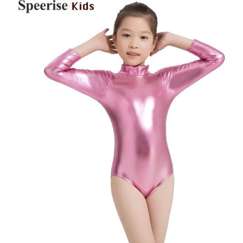Shiny Coating Spandex Urban Dance Outfit Modern Performing Costume Body Suit Faux Leather Metallic dance clothes for teens girls