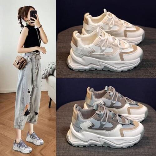 2021 New Womens Spring Platform Chunky Sneakers,Gray Brown Sports Shoes,Comfort Casual High Sneaker Women Vulcanize Sneakers
