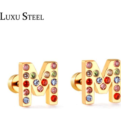 LUXUSTEEL Stainless Steel Gold Color Cubic Zirconia Small Earrings Cute Style Screw Back Stud Earrings Binco Bijoux 2021 Baby