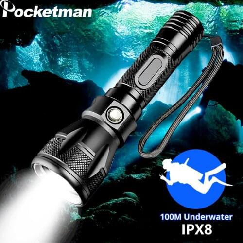 Powerful T6/L2 Professional Diving Flashlight Torch IPX8 Waterproof Super Bright 18650 Dive Lantern Underwater 100M