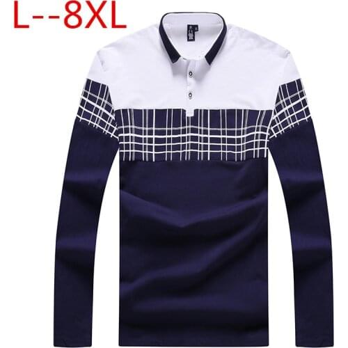 Plus size 10XL 8XL 6XL Spring Autumn Long Sleeve Polo Shirt Men Basic Cotton Striped Cotton Polos Loose Fit Masculina Tees Tops