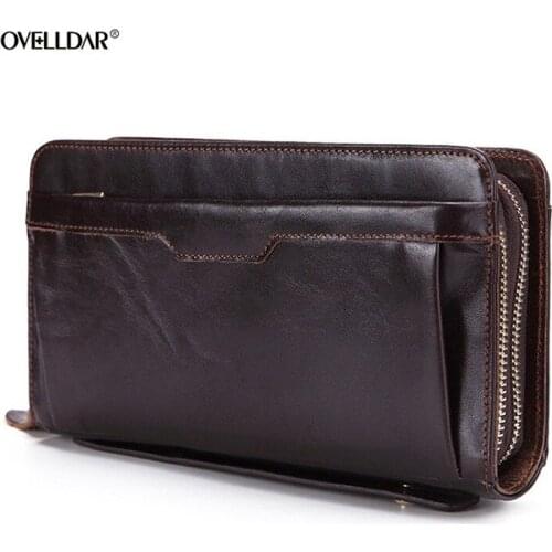 Mens Long Business Wallet Genuine Leather Monry Bag Card Holder Long Wallet Coin Pocket Zipper Wallet Multifunctional Clutch