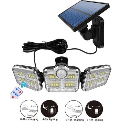 138 led remote seperable Motion Sensor Solar Wall Light Bright Flood Lamps 3 Adjustable Heads 270° Wide Lighting Angle Waterpeet