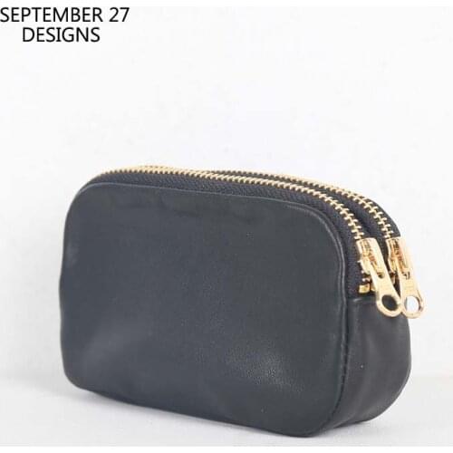New Fashion Storage Coin Purses Genuine Leather Luxury Handmade Double Zipper Coin Pouch Casual Organizer Card Wallet Mini Pack
